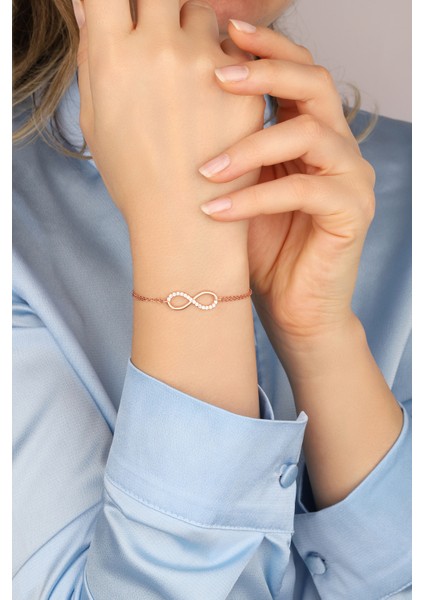 Rose Yarı Taşlı Sonsuzluk 925 Ayar Gümüş Bileklik