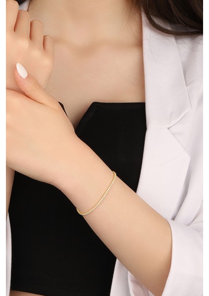 Altın Kaplama 1.5 mm Su Yolu 925 Ayar Gümüş Bileklik