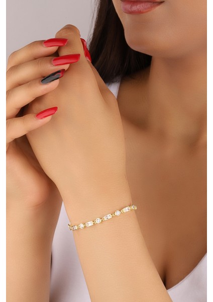 Altın Kaplama Baget Taşlı 925 Ayar Gümüş Bileklik