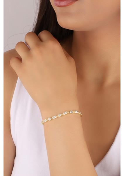 Altın Kaplama Baget Taşlı 925 Ayar Gümüş Bileklik fiyatları