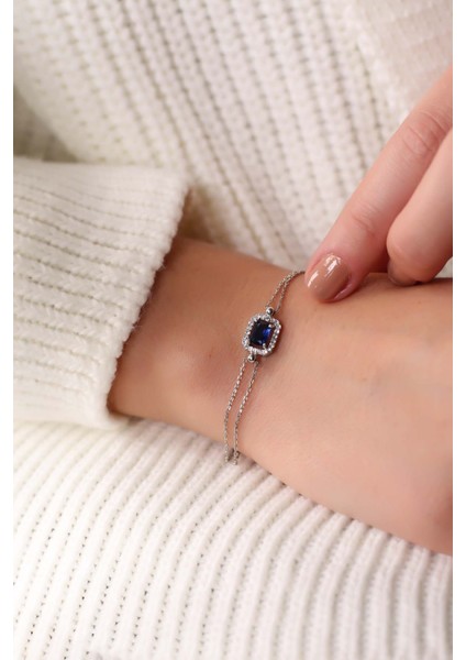 Safir Baget Taşlı 925 Ayar Gümüş Bileklik