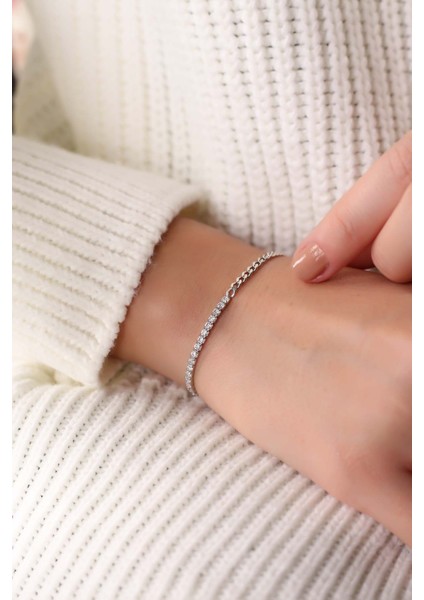 2mm Su Yolu Gurmet Zincirli 925 Ayar Gümüş Bileklik