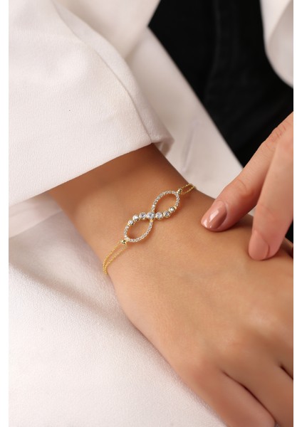 Altın Kaplama Pırlanta Montür Sonsuzluk 925 Ayar Gümüş Bileklik