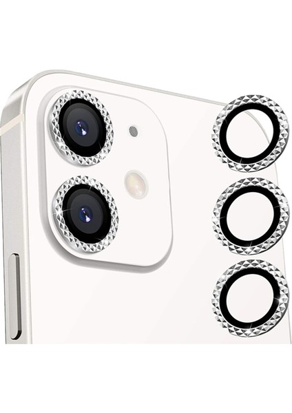 Apple iPhone 12 Uyumlu Mini Metal Ring 2'li Takım Diamond Lens Koruyucu