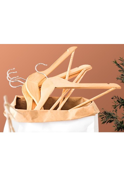 Ahşap Askı 12 Adet Naturel Kıyafet ve Elbise Askısı Gömlek Askısı Ahşap