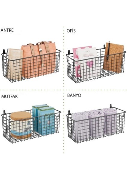 Metal Siyah Duvar Rafı – 2li Orta Büyüklükte Raf Sepeti Koridor, Yatak Odası Ve Diğer Odalar Için fırsatları