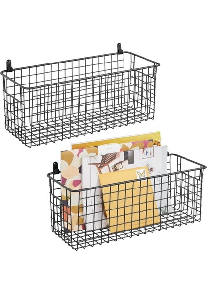 Metal Siyah Duvar Rafı – 2li Orta Büyüklükte Raf Sepeti Koridor, Yatak Odası Ve Diğer Odalar Için indirimleri