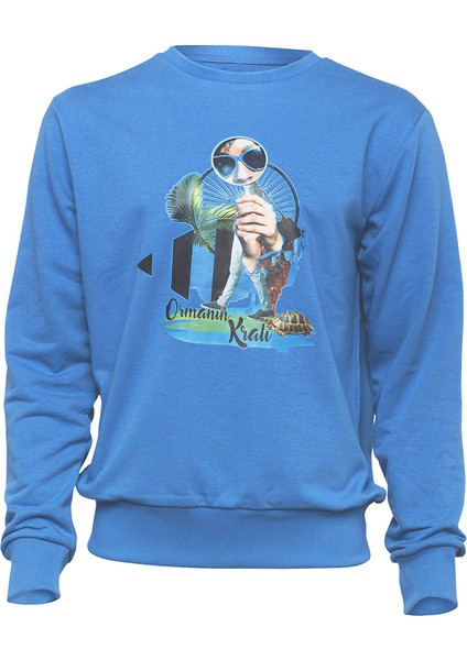 Sweatshirt Nature Ormanın Kralı Erkek Mavi indirimleri