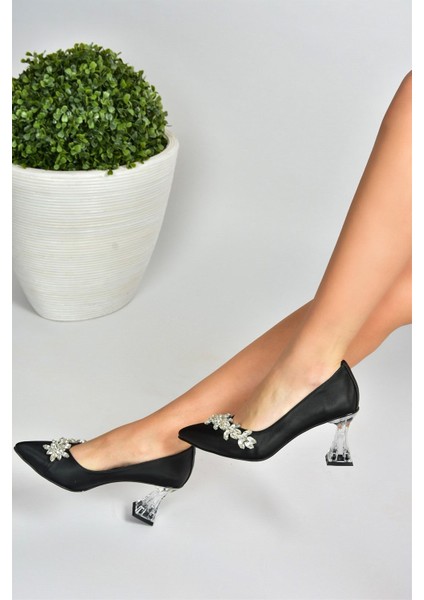 Siyah Saten Kumaş Taşlı Kadın Abiye Ayakkabı M246014004