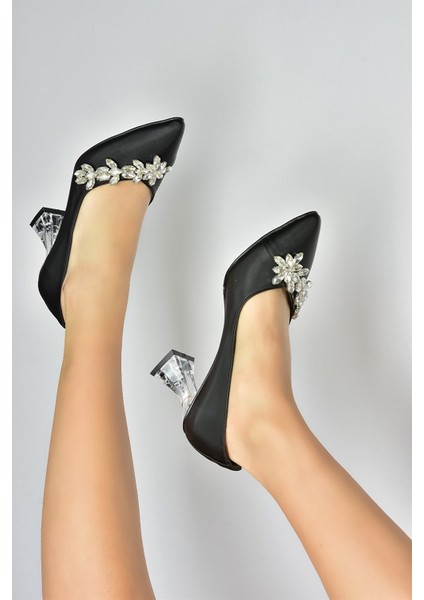 Siyah Saten Kumaş Taşlı Kadın Abiye Ayakkabı M246014004 fiyatları