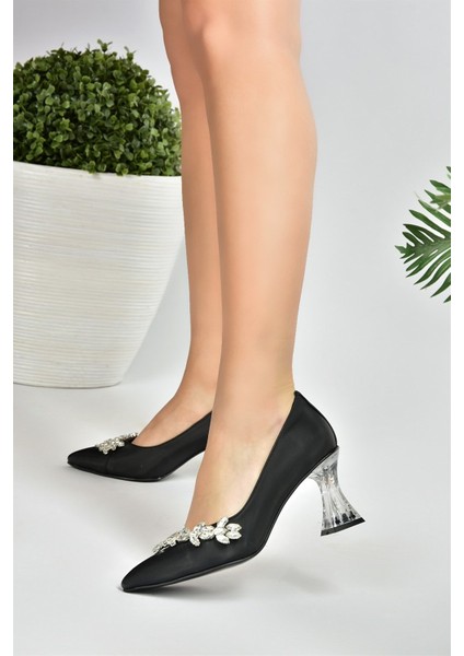 Siyah Saten Kumaş Taşlı Kadın Abiye Ayakkabı M246014004 modelleri