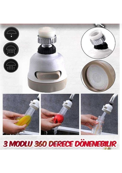 3 Fonksiyonlu Mutfak Lavabo Başlığı 360 Derece Döner Musluk Ucu