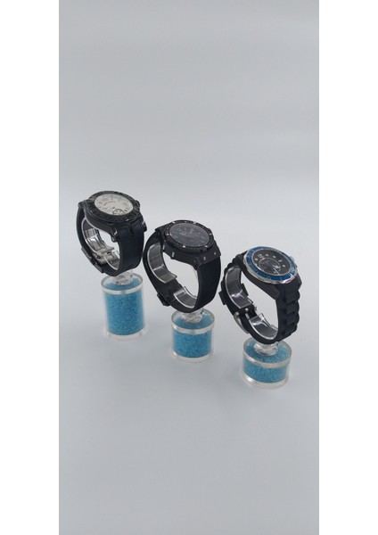 Saat Standı 3'lü Set Taşlı Model Mavi