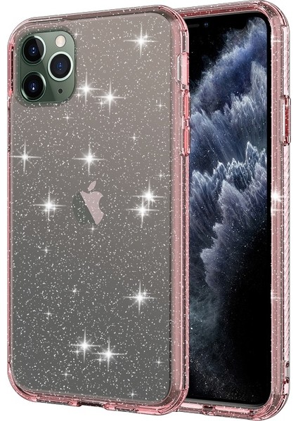 Apple iPhone 11 Pro Max 6.5 Inç Uyumlu Simli Telefon Kılıfı - Şeffaf Pembe (Yurt Dışından)