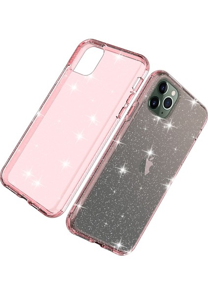 Apple iPhone 11 Pro Max 6.5 Inç Uyumlu Simli Telefon Kılıfı - Şeffaf Pembe (Yurt Dışından)