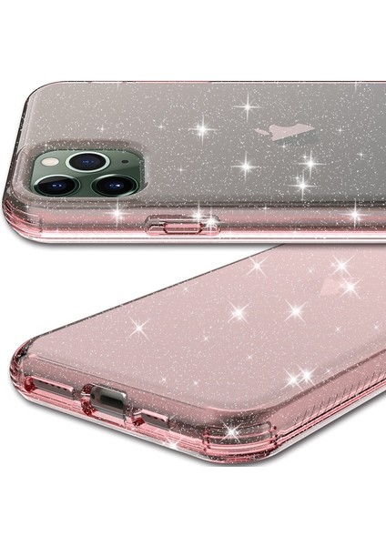 Apple iPhone 11 Pro Max 6.5 Inç Uyumlu Simli Telefon Kılıfı - Şeffaf Pembe (Yurt Dışından)