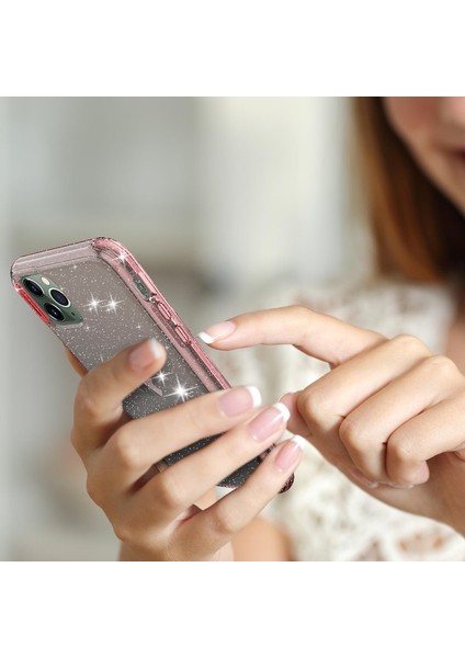 Apple iPhone 11 Pro Max 6.5 Inç Uyumlu Simli Telefon Kılıfı - Şeffaf Pembe (Yurt Dışından)