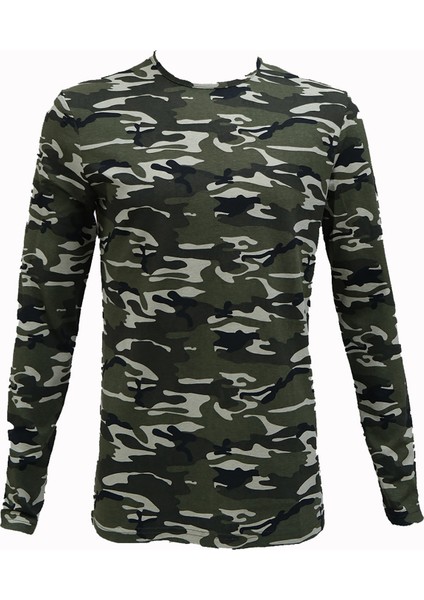 Kamuflaj Erkek Uzun Kollu T-Shirt - Yeşil