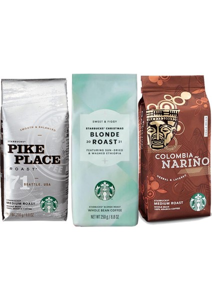 Blonde Roast, Pike Place ve Colombia Çekirdek Kahve 250 gr