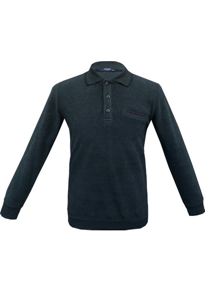 Rahat Kalıp Polo Yaka Selanik Desen Cep Detaylı Yeşil Erkek Triko