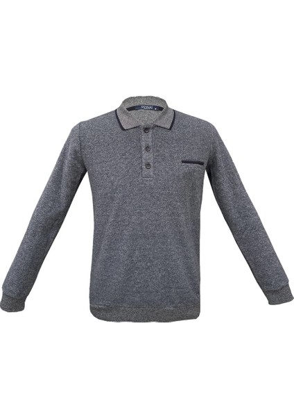 Rahat Kalıp Polo Yaka Selanik Desen Cep Detaylı Gri Erkek Triko