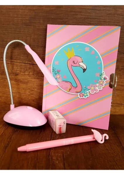 Çilek Home Avm Flamingo Kilitli Hatıra Defteri Flamingo Tükenmez Kalem Flamingo Silgi Masa Lambası