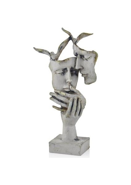 Dekoratif Polyester Kuşlu Çift Heykeli (37X20CM)