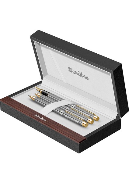 Isme Özel Scrikss 722W Üçlü Set Balıksırtı Desenli Gold Krom
