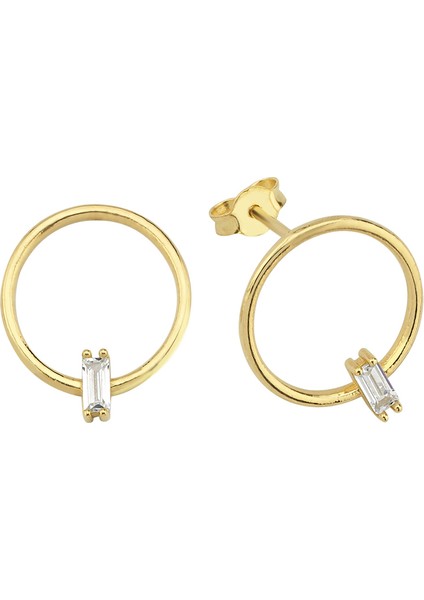 Altın Baget Tektaşlı Çember Küpe