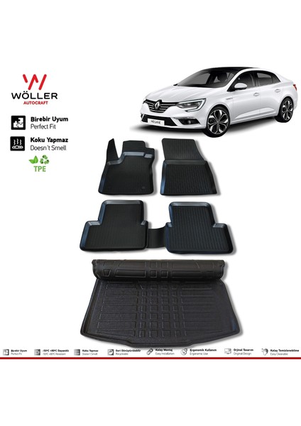 Renault Megane 4 Paspas Bagaj Havuzu Set Sedan 2016 2024 Arası 3D Wöller Ultraflex Set