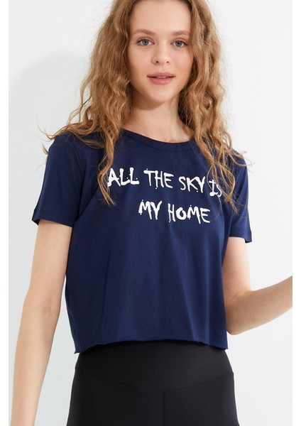 Kadın Baskılı T-Shirt Lacivert