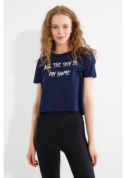 Kadın Baskılı T-Shirt Lacivert fiyatları