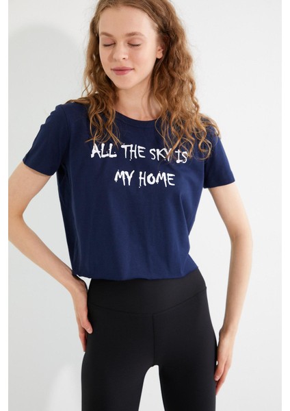 Kadın Baskılı T-Shirt Lacivert fırsatları