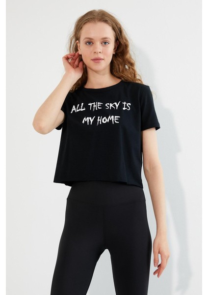 Kadın Baskılı T-Shirt Siyah modelleri