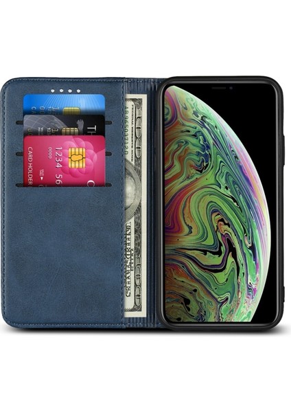 Apple İphone Xs 5.8 Inç Deri Cüzdan Telefon Kılıfı - Mavi (Yurt Dışından)
