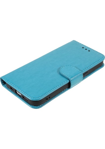 iPhone 13 Pro Için Dayanıklı Manyetik Pu Deri Cüzdan Tasarım Bilek Kayışlı Standlı Kılıf - Mavi (Yurt Dışından)