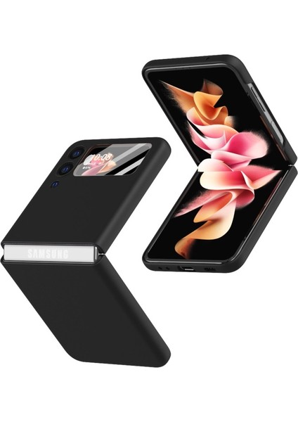 Darbeye Dayanıklı Pu Deri Kaplamalı Sert Pc Telefon Kılıfı + Temperli Cam Ekran Koruyucu - Samsung Galaxy Z Flip3 5g (Yurt Dışından)