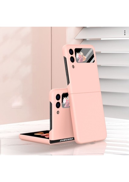 Darbeye Dayanıklı Pu Deri Kaplamalı Sert Pc Telefon Kılıfı + Temperli Cam Ekran Koruyucu - Samsung Galaxy Z Flip3 5g (Yurt Dışından)
