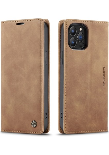 C13 Serisi Apple İphone 13 Pro Max 6.7 Inç Uyumlu Pu Deri Tpu Cüzdan Telefon Kılıfı - Açık Kahverengi (Yurt Dışından)