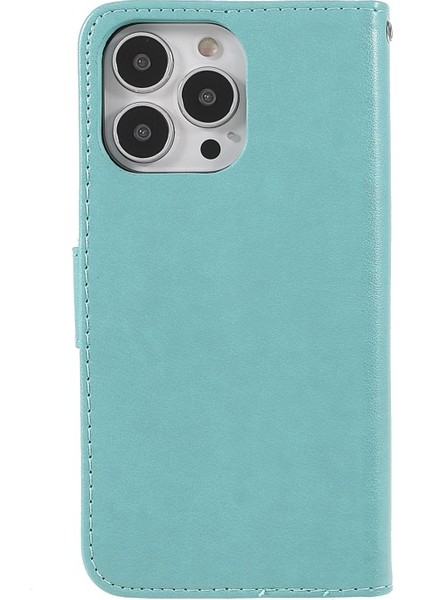 iPhone 13 Pro Için Dayanıklı Manyetik Pu Deri Cüzdan Tasarım Bilek Kayışlı Standlı Kılıf - Yeşil (Yurt Dışından)