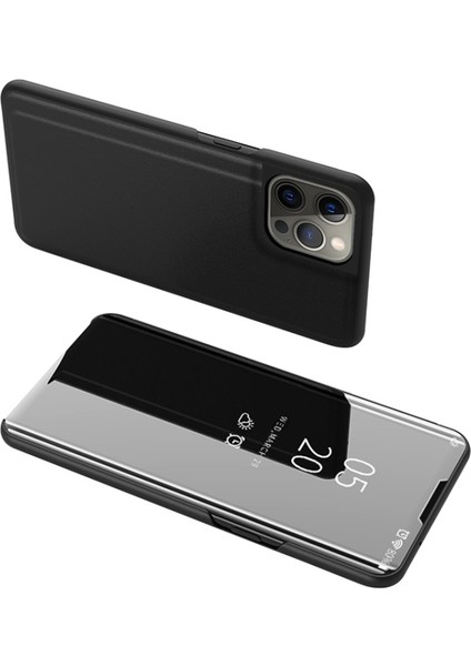 iPhone 13 Pro Max Için Galvanik Ayna Yüzey Deri Telefon Kılıfı - Siyah (Yurt Dışından)