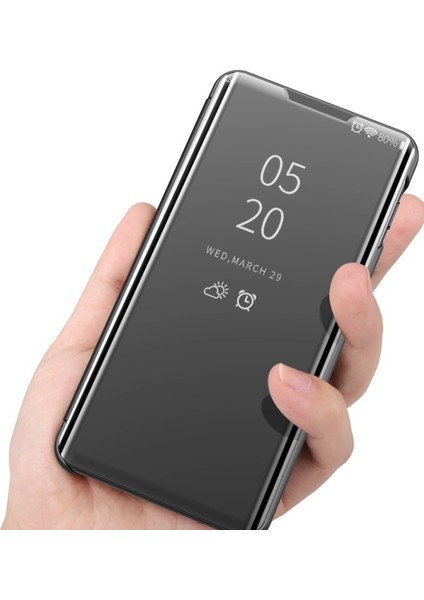 iPhone 13 Pro Max Için Galvanik Ayna Yüzey Deri Telefon Kılıfı - Siyah (Yurt Dışından)