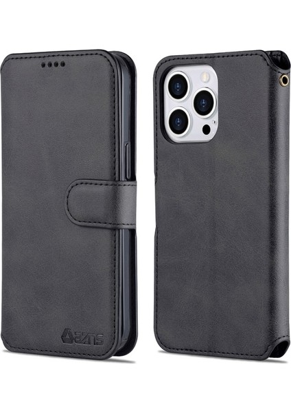 Apple İphone 13 Pro Max 6.7 Inç Uyumlu Deri Kart Tutucu Tasarım Telefon Kılıfı - Siyah (Yurt Dışından)