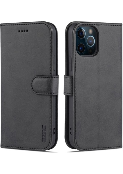 Apple İphone 13 Pro Max 6.7 Inç Uyumlu Deri Kart Tutucu Tasarım Telefon Kılıfı - Siyah (Yurt Dışından)