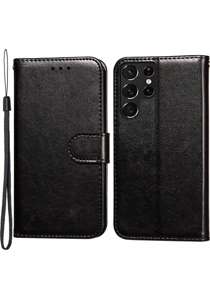 Çizilmeye Dayanıklı Pu Deri Cüzdan Işlevli Stand Kapaklı Telefon Kılıfı - Samsung Galaxy S22 Ultra 5g (Yurt Dışından)