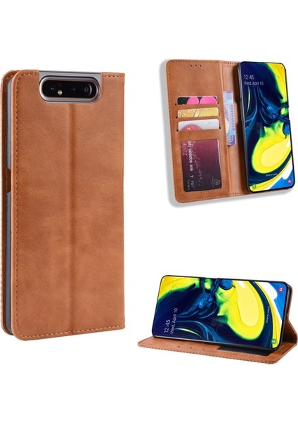 Samsung Galaxy A80 Için Vintage Stil Pu Deri Telefon Kılıfı (Yurt Dışından)
