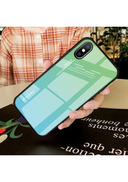 Apple iPhone Xs Için Max 6.5 Inç Uyumlu Degrade Cam + Tpu Hibrit Telefon Kılıfı - Yeşil / Mavi (Yurt Dışından)