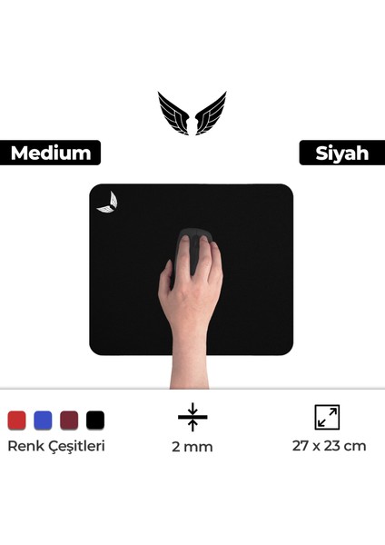 Siyah Mouse Pad 27x23 Cm Medium - Orta Boy Mousepad Klavye Fare Altlığı MP01