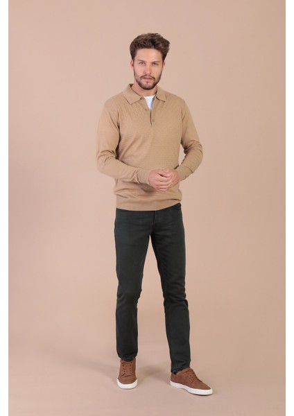 Polo Yaka Superfine Yün Kazak - Camel