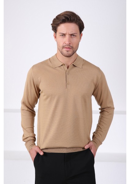 Camel Polo Yaka Superfine Erkek Triko Kazak